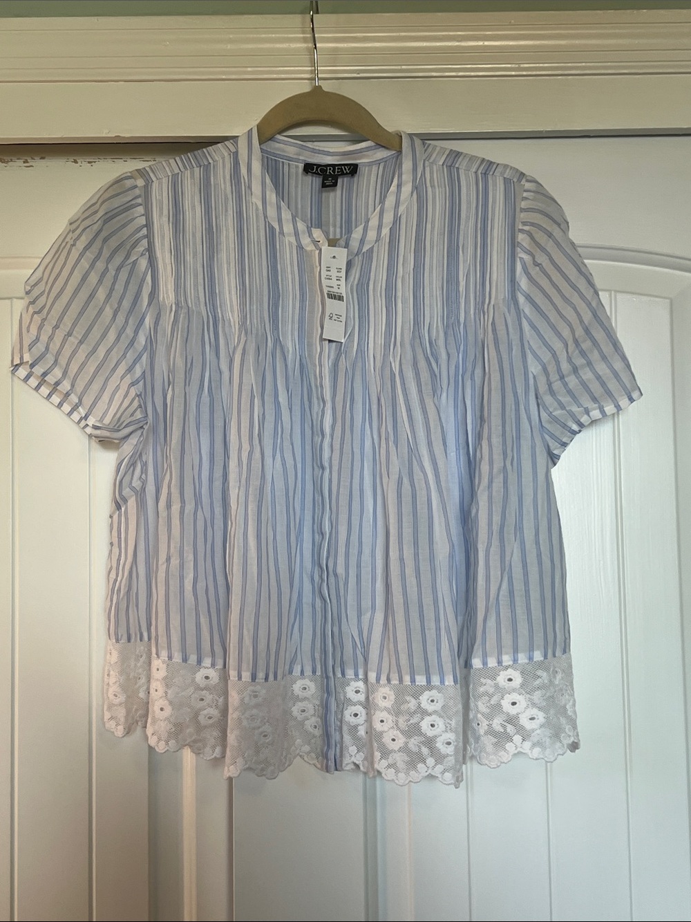 J. Crew Lace-trim short-sleeve button-up top in cotton voile - NWT - size medium